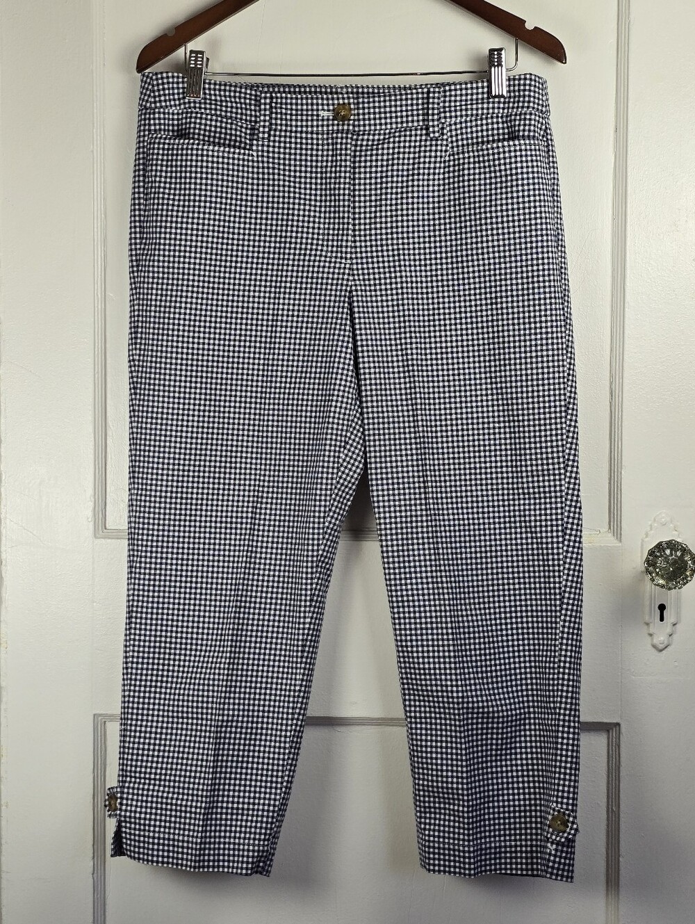 Talbots Blue Gingham Preppy Perfect Skimmer Cropped Capri Pants 8